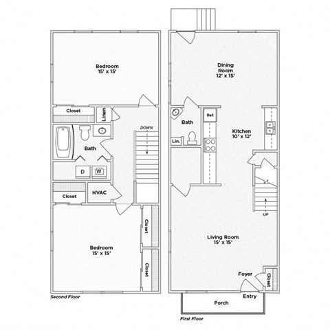 A floor plan of a two-story home with labeled rooms and dimensions.