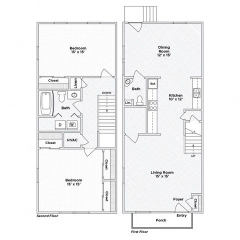 A floor plan of a two-story home with labeled rooms and dimensions.