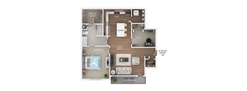 a furnished floor plan with a bedroom and a living room