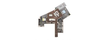 A floor plan of a house with a living room, dining room, kitchen, and multiple bathrooms.