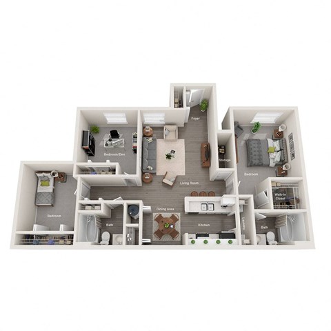 3 bed 2 bath apartment floor plan