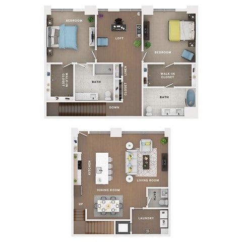 2 bed 2.5 bath town home floor plan
