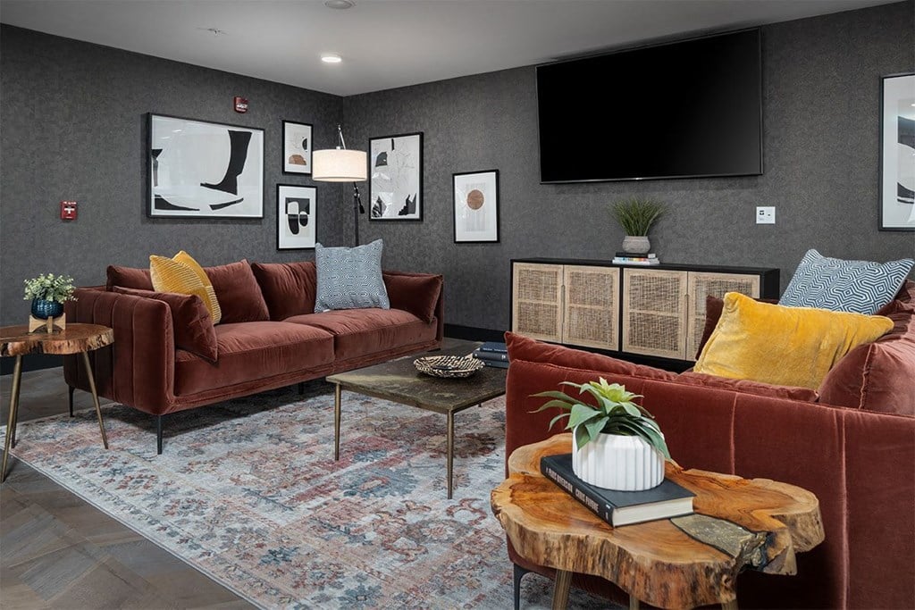 a living room with couches and a tv