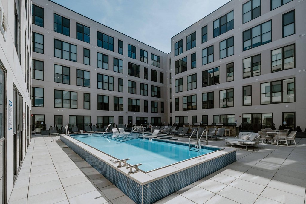 a swimming pool in the middle of a building