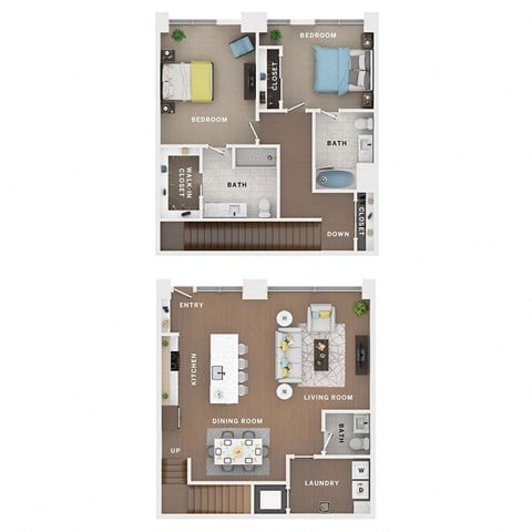 2 bed 2.5 bath town home floor plan