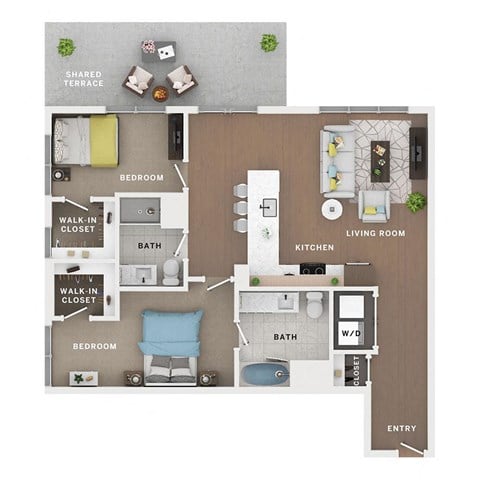 2 bed 2 bath apartment floor plan