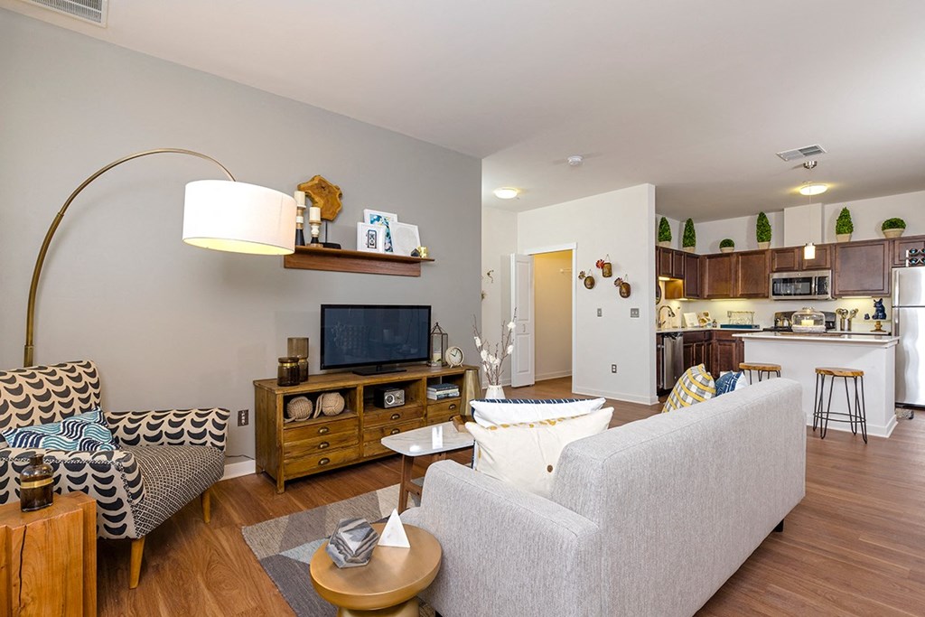 a living room with a couch and a tv