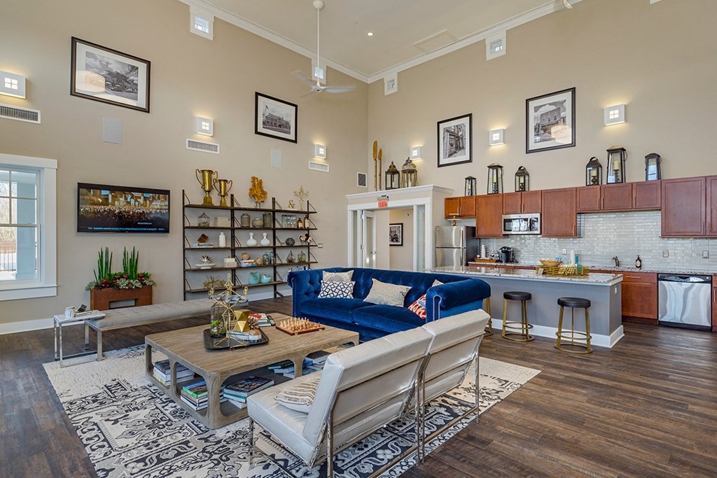 a living room with a couch and a table