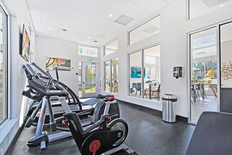 A gym with treadmills and exercise equipment.