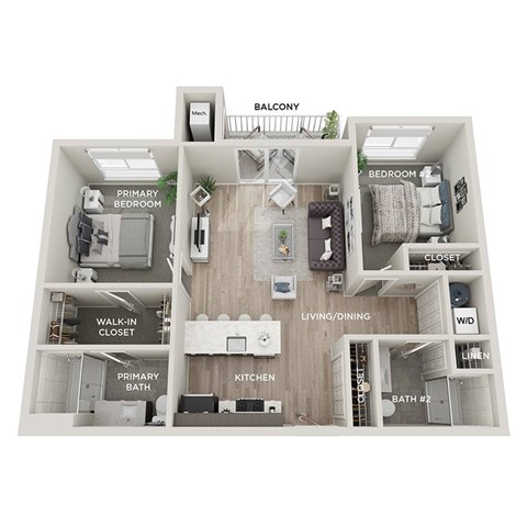 A diagram of a house layout with labeled rooms.