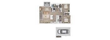 A floor plan of a house with a garage and a living room.