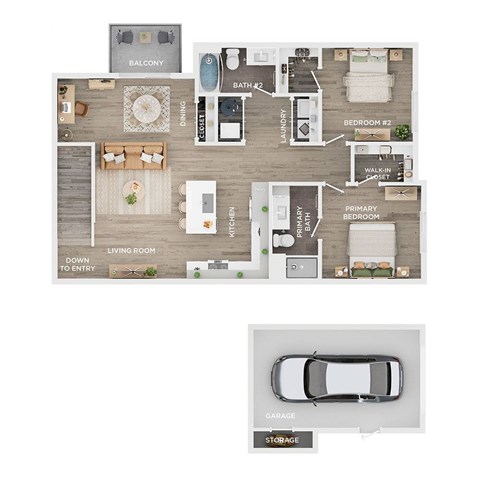 A floor plan of a house with a garage and a living room.