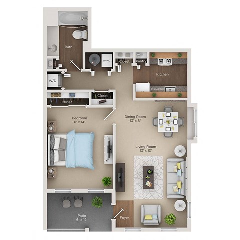 1 bed 1 bath apartment floor plan