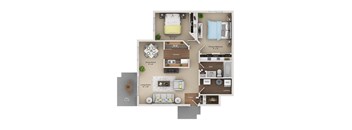 2 bed 1 bath apartment floor plan