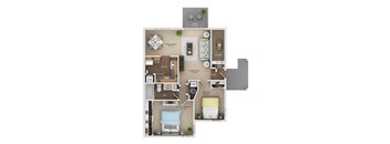 2 bed 1 bath apartment floor plan