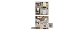 2 bed 1.5 bath apartment floor plan