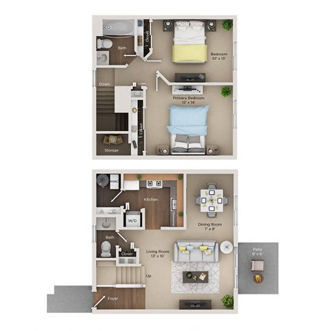 2 bed 1.5 bath apartment floor plan