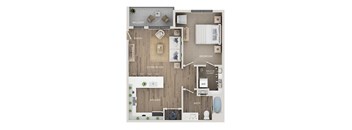 A floor plan of a house with a balcony, living room, kitchen, bathroom, bedroom, and walk-in closet.