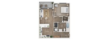 A floor plan of a home with a living room, kitchen, bedroom, and bathroom.