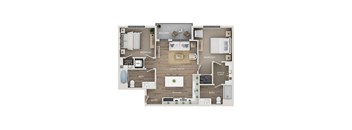 A floor plan of a house with labeled rooms such as bedroom, living room, kitchen, and bathroom.