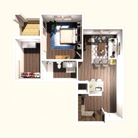 A series of images showing the interior of a small apartment.