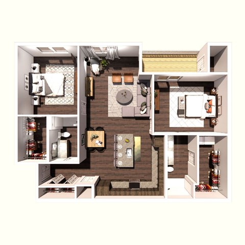 A floor plan of a small apartment with a kitchen, living room, and bathroom.