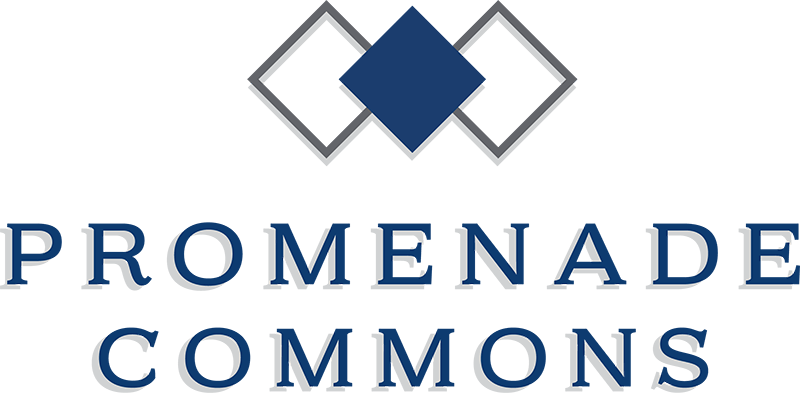 The image displays the word "PROMENADE" in large blue letters with a diamond-shaped logo above it.