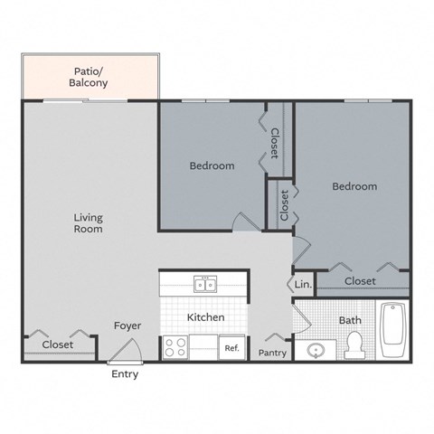 2 bed 1 bath apartment floor plan