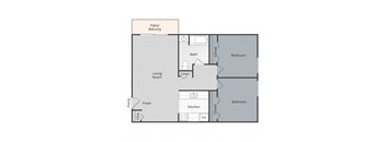 2 bed 1 bath apartment floor plan