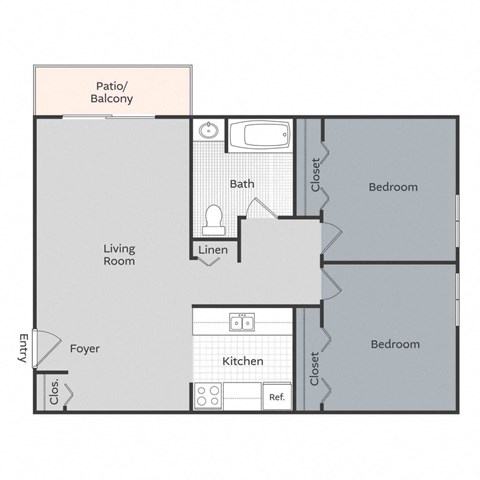 2 bed 1 bath apartment floor plan