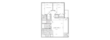 A black and white image of a 2BR type 1 floor plan.