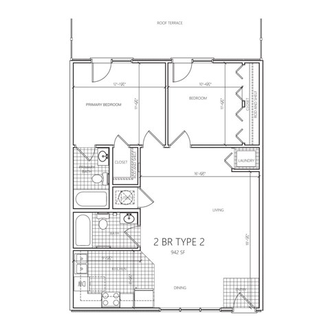 A black and white image of a 2BR type 2 floor plan.