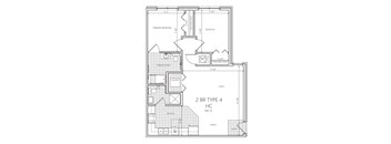 A floor plan of a 2 bedroom, 4 bathroom house.