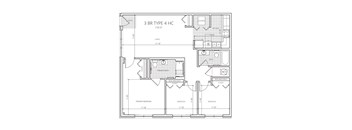 A floor plan of a 3 bedroom, 2 bathroom apartment.