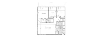 A floor plan of a 3 bedroom apartment with a living room, dining room, kitchen, and bathrooms.