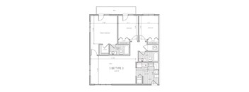 A black and white floor plan of a 3 BR type 3 apartment.