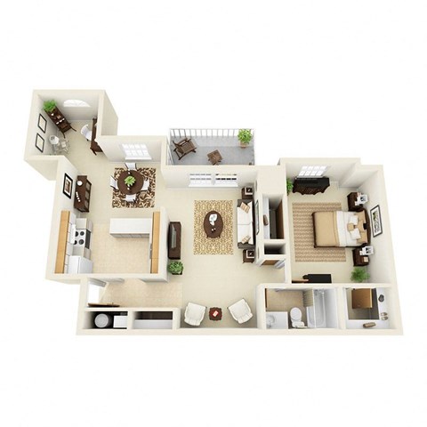 2 bed 1 bath apartment floor plan