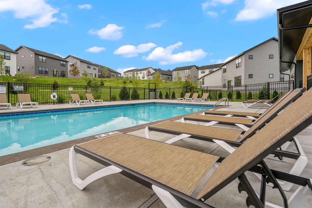 our apartments have a resort style pool with lounge chairs