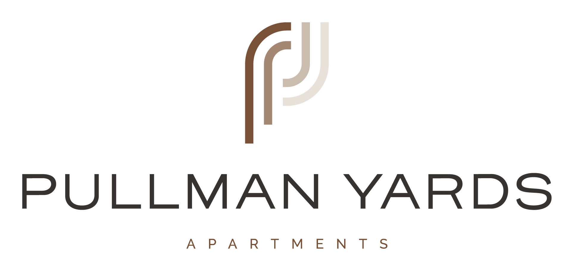 A logo with the text Pullman Yards Apartments.