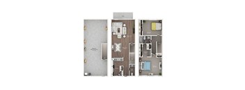 floor plan of a 2 bed 1.5 bath townhome