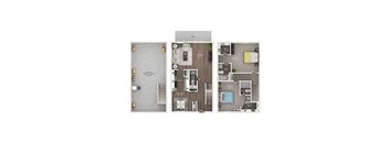 floor plan of a 2 bed 2.5 bath townhome
