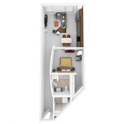 A white room with a bunk bed and a desk.