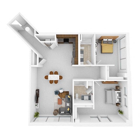 A white and wood kitchen with a dining table and chairs.