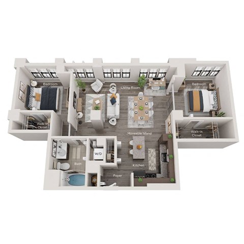 2 bed 1 bath apartment floor plan