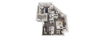 2 bed 1 bath apartment floor plan