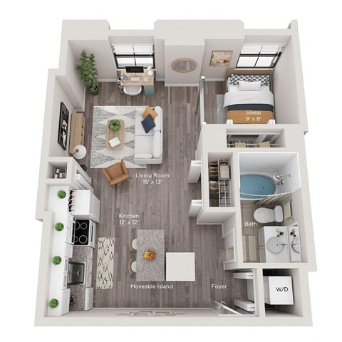 1 bed 1 bath apartment floor plan