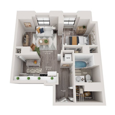 1 bed 1 bath apartment floor plan