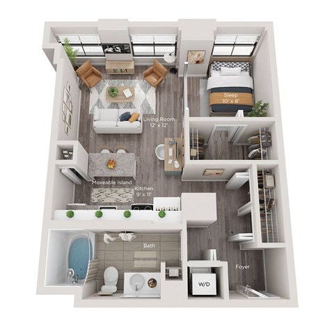 1 bed 1 bath apartment floor plan