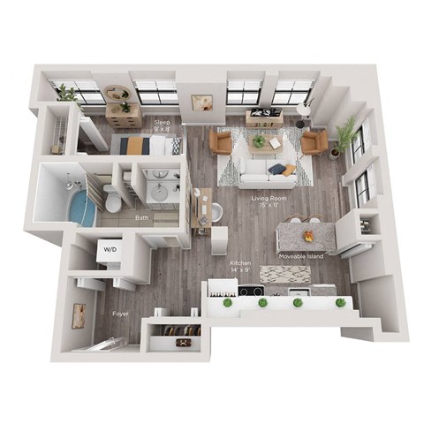 1 bed 1 bath apartment floor plan