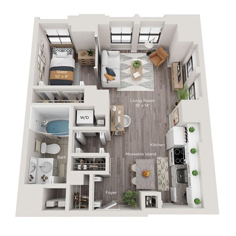 1 bed 1 bath apartment floor plan